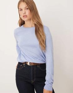 Тонкий трикотажный топ Mango с круглым вырезом пастельно-голубого цвета