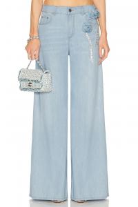 Кристальные розетки джинсы Wide Leg Area, Super Light Blue