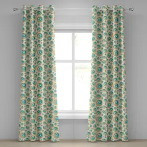 Шторы на люверсах с геометрическим рисунком ABAKUHAUS, с узором Триповая кисть, скручивающаяся спираль, круги, с размытым рисунком из плитки, декоративные двухпанельные шторы, 280 см x 225 см, сине-оранжевый Abakuhaus