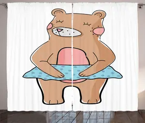 Штора ABAKUHAUS Танцующий медведь в деревенском стиле, Танцующее животное в юбке, универсальные ленточные шторы для гостиной с петлями и крючками, 280 x 225 см, разноцветная Abakuhaus