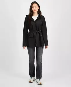 Женский дождевик с завязкой на талии и застежкой на кнопки спереди, с капюшоном Rains, черный