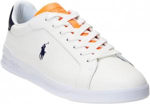 POLO RALPH LAUREN Mens Heritage Court Ii Leather Sneaker, White/Navy/Orange