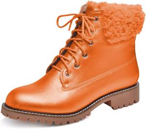 Женские ботинки YDN с закругленным носком, шнуровкой, снежные, с низким квадратным каблуком, пушистые, до щиколотки, теплые зимние ботинки, размеры 4-15 US, Orange
