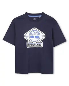 Детская хлопковая футболка Timberland, темно-синий