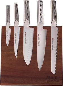 Global Bitoku набор из 6 предметов Ukon Essentials: магнитная подставка, 5 ножей: 20 см шеф-нож, 23 см хлебный, 18 см сантоку, 15 см серрейторный универсальный, 9 см овощной, акация