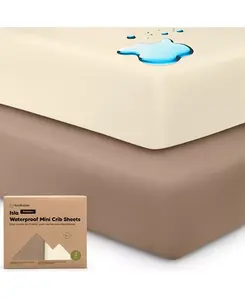 2 шт. водонепроницаемых простыней Isla Mini для детской кроватки для мальчиков, девочек, мягкие простыни и игровые простыни для матраса Graco Pack и Play Keababies, latte