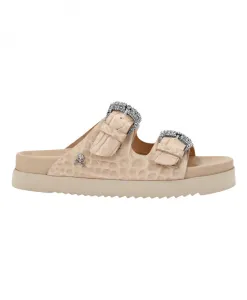 Сандалии из крокодиловой кожи, плоская подошва, кристаллы, крокодиловый принт Philipp Plein, бежевый