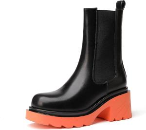 Женские ботинки Vivianly Chelsea с массивной подошвой, платформой, средней длины, эластичные ботинки на липучке, ботильоны на каблуке для повседневной носки и костюмов, Orange