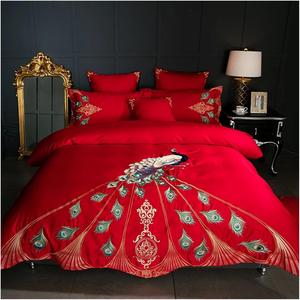 YIZUFU Комплект постельного белья Rojo dxf-123 в китайском стиле с вышивкой из сатина египетского хлопка Red