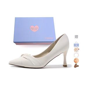 Xingdiman Тонкие каблуки на шпильке женские подарочный набор экрю 7 см [подарочный набор] + подарок, цвет Ecru 7CM[Gift Box Set]+Giveaway