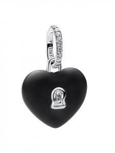 Pandora Серебряный кулон-подвеска, матовый черный керамический замок в форме сердца