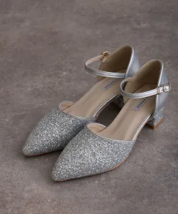 Туфли на массивном каблуке с блестками Pourvous, цвет Silver