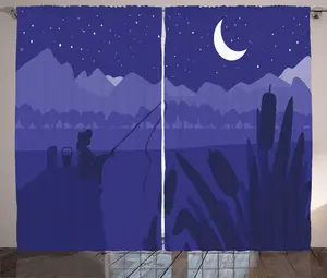 Штора ABAKUHAUS Night Ocean Rustic, Fisherman Moon River, универсальная ленточная штора для гостиной с петлями и крючками, 280 x 225 см, потолочный синий, темно-лавандовый Abakuhaus