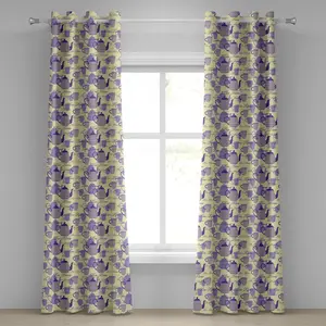 Штора на люверсах ABAKUHAUS Чаепитие, полосатый силуэт чайника-чаши с классическим каллиграфическим узором, декоративная, двухпанельная, 280 см x 245 см, бледно-желтый, лавандовый цвет Abakuhaus