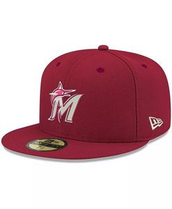 Мужская приталенная шляпа Cardinal Miami Marlins Logo белая 59FIFTY New Era, красный
