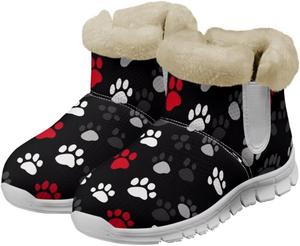 Женские зимние ботинки JoyLamoria с изображением зеленой морской черепахи, противоскользящие, теплые, пушистые ботильоны для женщин и подростков, для холодной погоды и прогулок, White Red Dog Paw Print