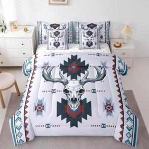 Erosebridal Комплект постельного белья Rustic Bull Skull с этническим принтом, включает одеяло, простыни и наволочки, всесезонный, Purple,red