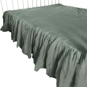 Простыня на резинке из хлопка с оборками, для спальни, 220x200 см, цвет Бохо-зеленый EDANTI