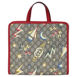 Сумка-шопер из холста с кожаными деталями Детская сумка Ebony/Red GUCCI