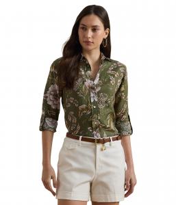 Рубашка Lauren Ralph Lauren Relaxed Fit Floral Linen Shirt, Olive Multi