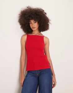 Трикотажная майка Abercrombie & Fitch с высоким воротом и разрезами по бокам красного цвета