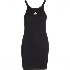 Мини-платье с вышитым логотипом FENDI, черный