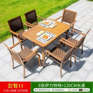 Комплект садовой мебели Green Water: 6 стульев, стол прямоугольный с текстурой дерева, 120 см (№11)