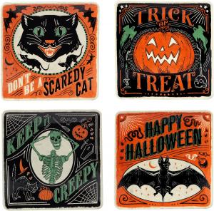 Certified International Scaredy Cat десертные/салатные тарелки 21,5 см, набор 4 шт, ассорти дизайнов, мультиколор