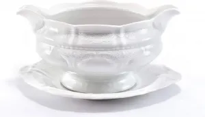 Круглая кастрюля с поддоном, 0,35 л, чешский фарфор, Sonata, белое кружево, Leander