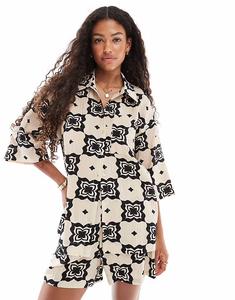 Рубашка свободного кроя с однотонным плиточным принтом Object