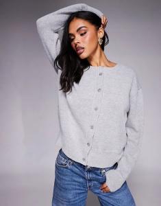 Кардиган «Princess Polly Melancholia» с ребристыми манжетами и подолом, застегивающийся на пуговицы, светло-серого цвета