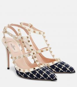 Туфли Rockstud 100 из букле с кожаной отделкой Valentino Garavani, Blu-Avorio/Ivory