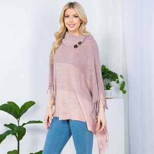 Вязаное пончо с вырезом лодочкой, бахромой и градиентным цветовым блоком TRUEDAMES, розовый