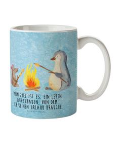 Детская кружка "Пингвин у костра" с надписью "Ледяной синий" Mr. & Mrs. Panda