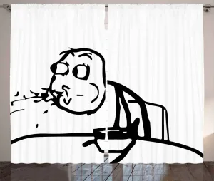 Штора в деревенском стиле ABAKUHAUS, странный мем-комикс Тролль, присборенная штора для спальни с петлями и крючками, 280 x 175 см, черно-белая