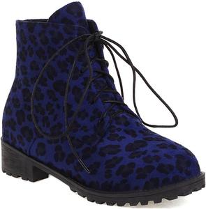 Женские низкие ботильоны на плоской подошве, повседневные, с округлым мысом, из замши, зимние, элегантные, короткие ботильоны JOEUSTY, Blau-Leopard
