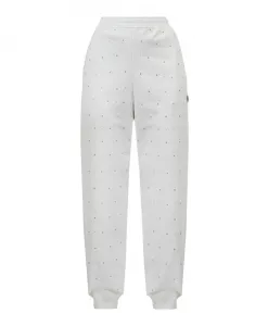 Спортивные штаны со стразами и ребристыми манжетами 8Pm, бежевый