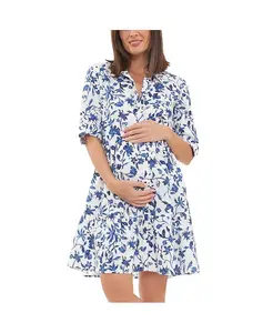 Платье Bella Button из льна белого цвета с лазуритом Ripe Maternity, мультиколор