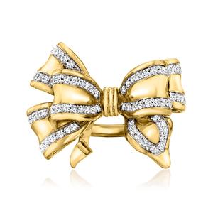 Кольцо Ross-Simons Diamond Double Bow из 18-каратного золота с покрытием Sterling Ross-Simons, белый