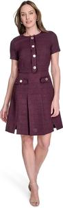 Женское платье-трапеция Tommy Hilfiger из мягкого букле с короткими рукавами и пуговицами спереди, Aubergine