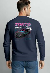 Толстовка Neverless PULLOVER MIT BACKPRINT TOKYO DRIFT AUTO DESIGN, Navy/Anthracite
