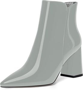 Женские повседневные ботильоны SKYSTERRY с острым носком, молнией, лаковой отделкой, на массивном высоком каблуке 3 дюйма, Grey