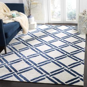 Ковер SAFAVIEH, 183 x 275 см, Moroccan Collection - Ivory & Blue, ручной работы из вискозы с узором Trellis, идеально подходит для помещений с высокой проходимостью в гостиной, спальне (MOR551A)