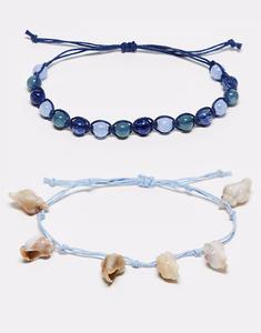 Набор из 2 браслетов-браслетов унисекс с ракушками светло- и темно-синего цвета Reclaimed Vintage