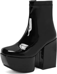 Женские готические ботинки Roimaash с эластичной вставкой и платформой, высокие до щиколотки, 126 Patent-Black