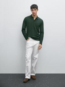 Рубашка-Поло с длинными рукавами из мерсеризованного хлопкового пике Massimo Dutti, Bottle