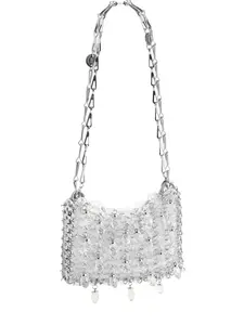 Мини-сумка через плечо с кристаллами Rabanne, серебристый