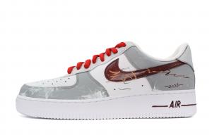 Nike Мужские низкие скейтборд-кроссовки Air Force 1 с амортизацией и износостойкостью, серый с красными элементами
