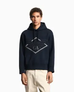 Мужская толстовка с капюшоном и крупным логотипом Emporio Armani, темно-синий