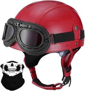 Полушлем кожаный Pdjewos в стиле ретро, красный